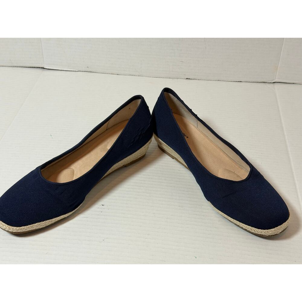 Women's David Tate Stroll Espadrille Low Wedge Navy Fabric Shoe Size 10 W - Picture 6 of 7